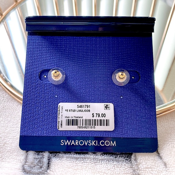 Swarovski “Lucky Goddess” Blue Crystal Stud Earrings - Picture 6 of 12